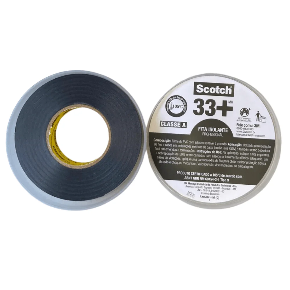 Fita Isolante Scotch 33+ 20 mts x 19 mm x 0,19mm Uso Profissional 3M