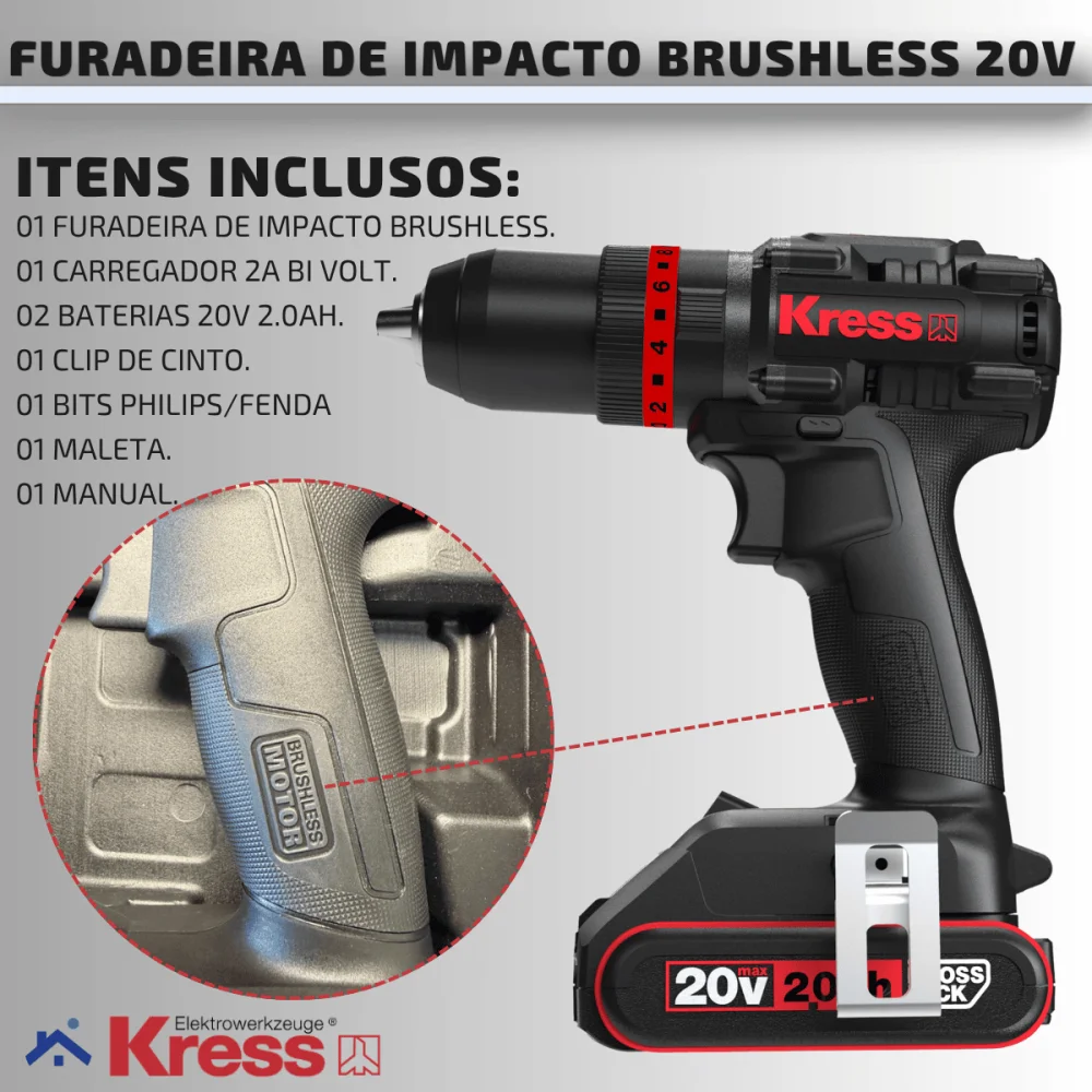 Furadeira de Impacto 20V Brushless Kress KH370.1