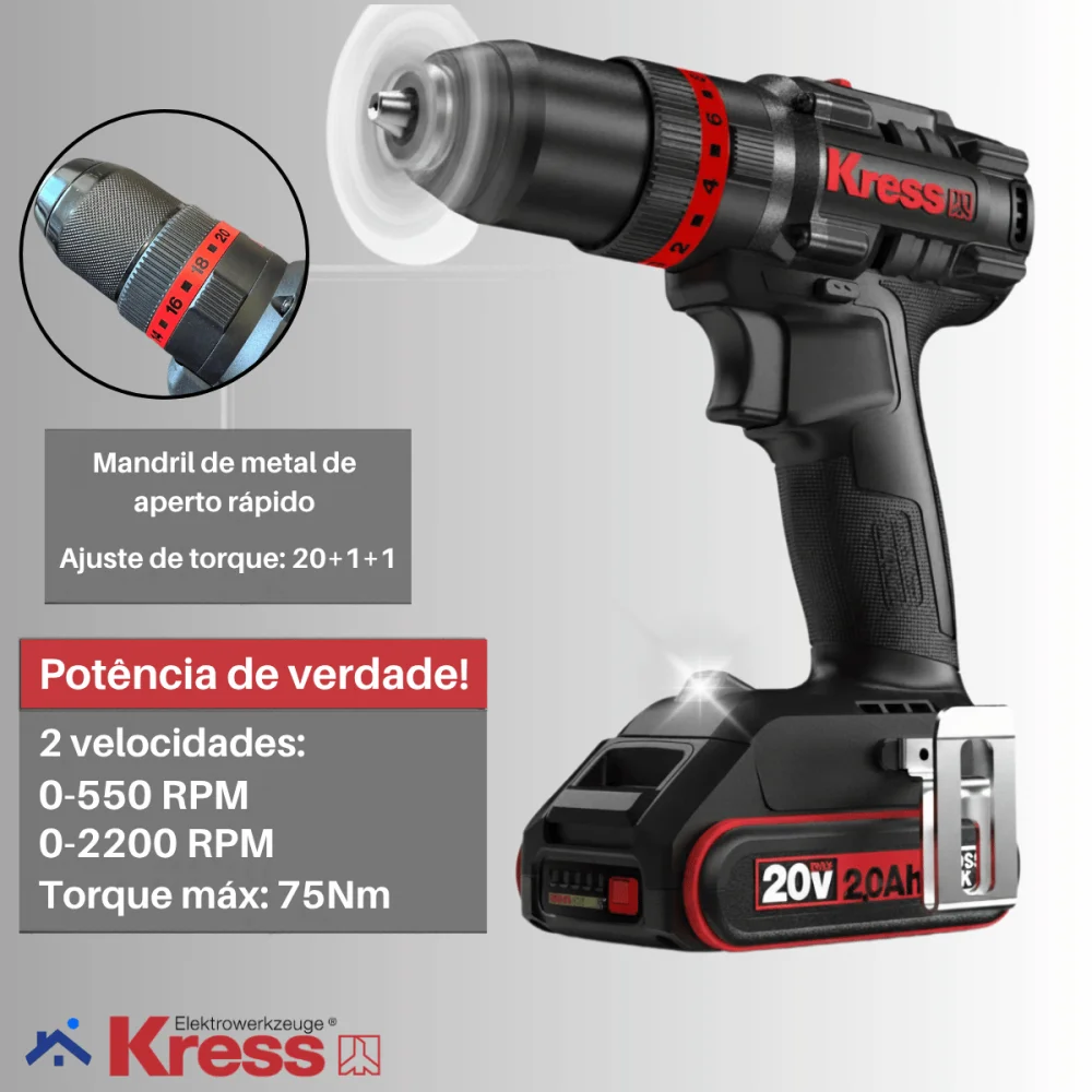 Furadeira de Impacto 20V Brushless Kress KH370.1
