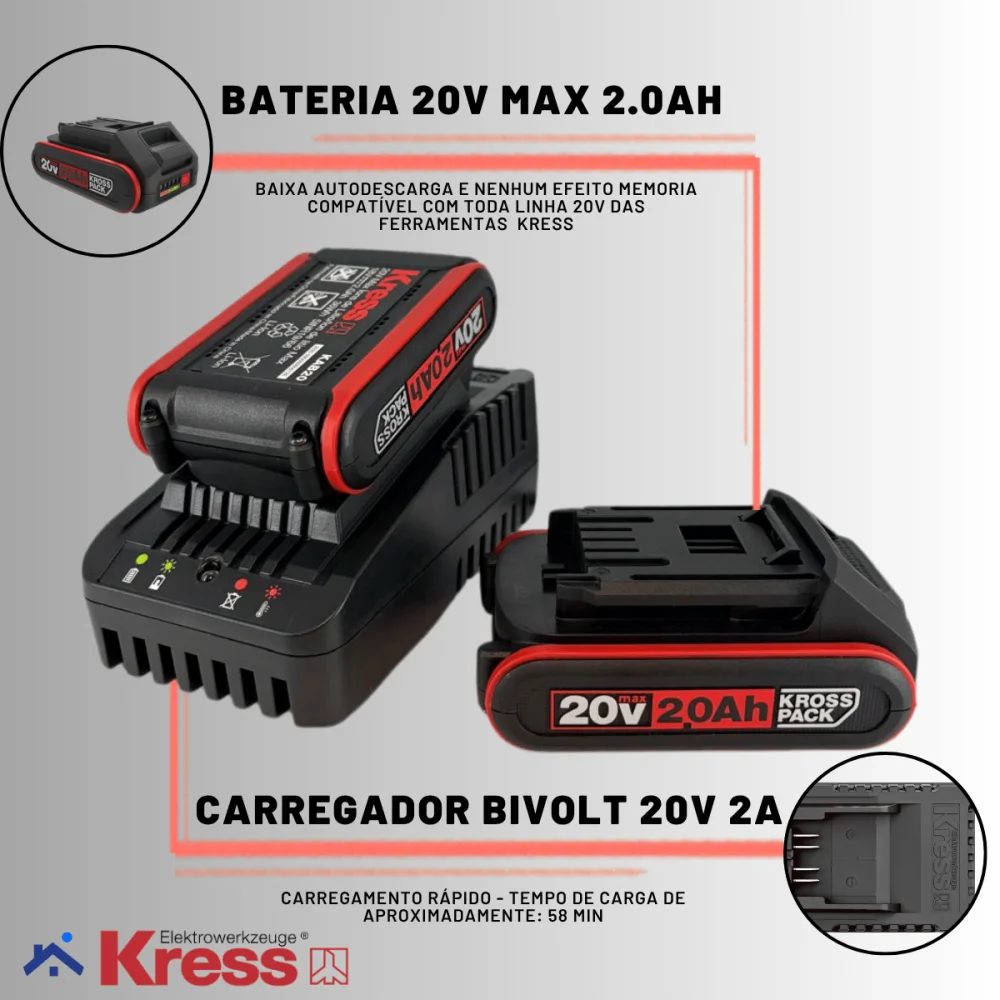 Furadeira de Impacto 20V Brushless Kress KH370.1