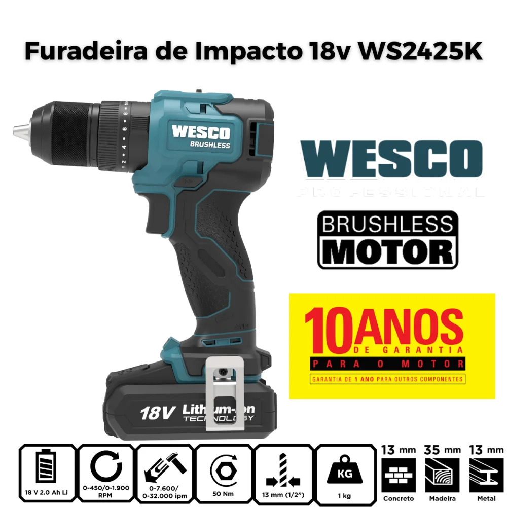 Furadeira Parafusadeira de Impacto Brushless 18V WS2425K Wesco