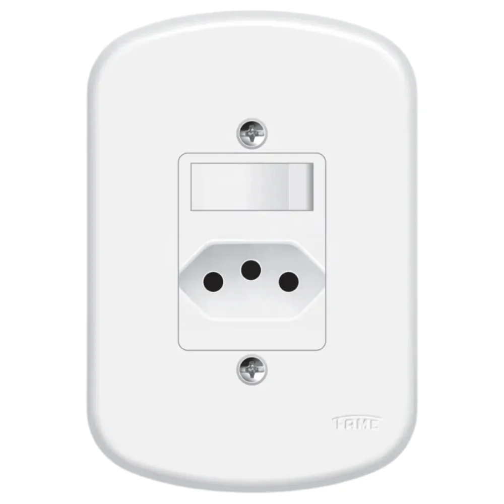 Interruptor 1 Tecla Simples 10A/250v e 1 Tomada 2P+T 20A/250v Blanc Ref 1358 Fame