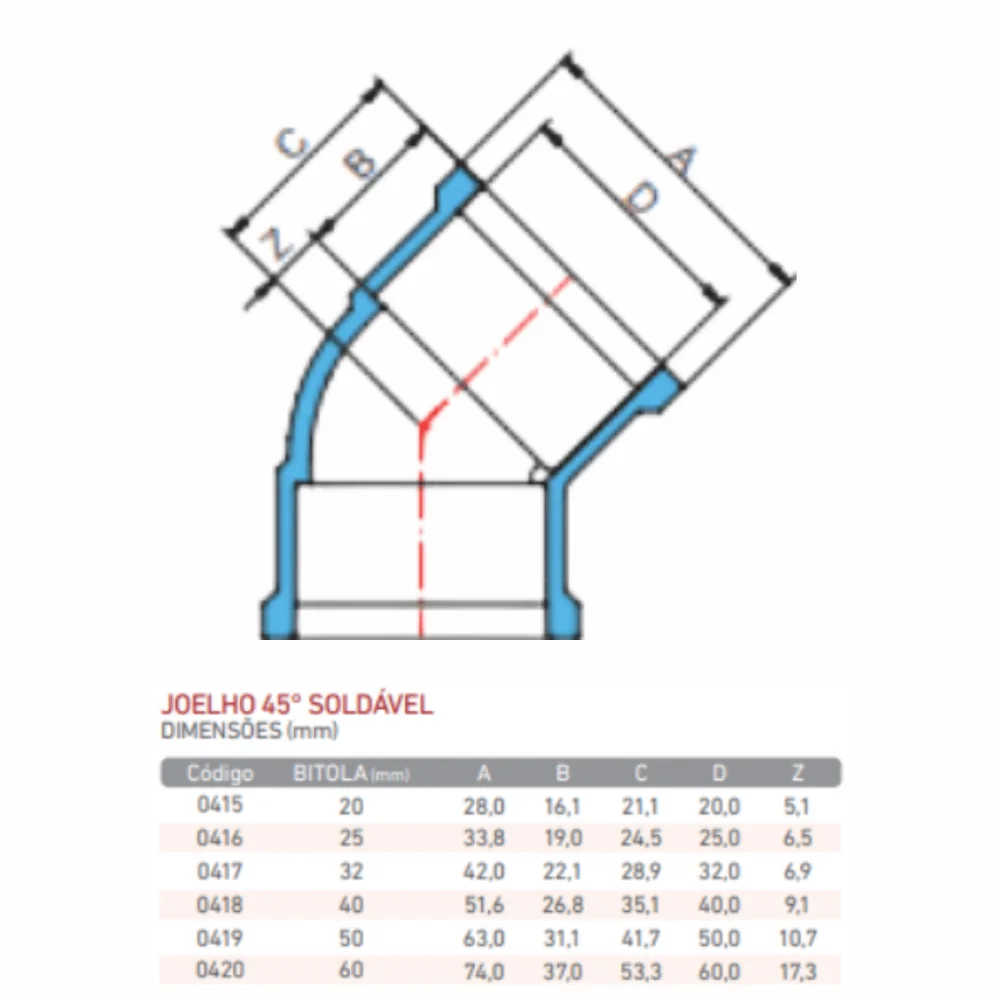 Joelho 45º PVC Marrom Soldável 32mm Krona