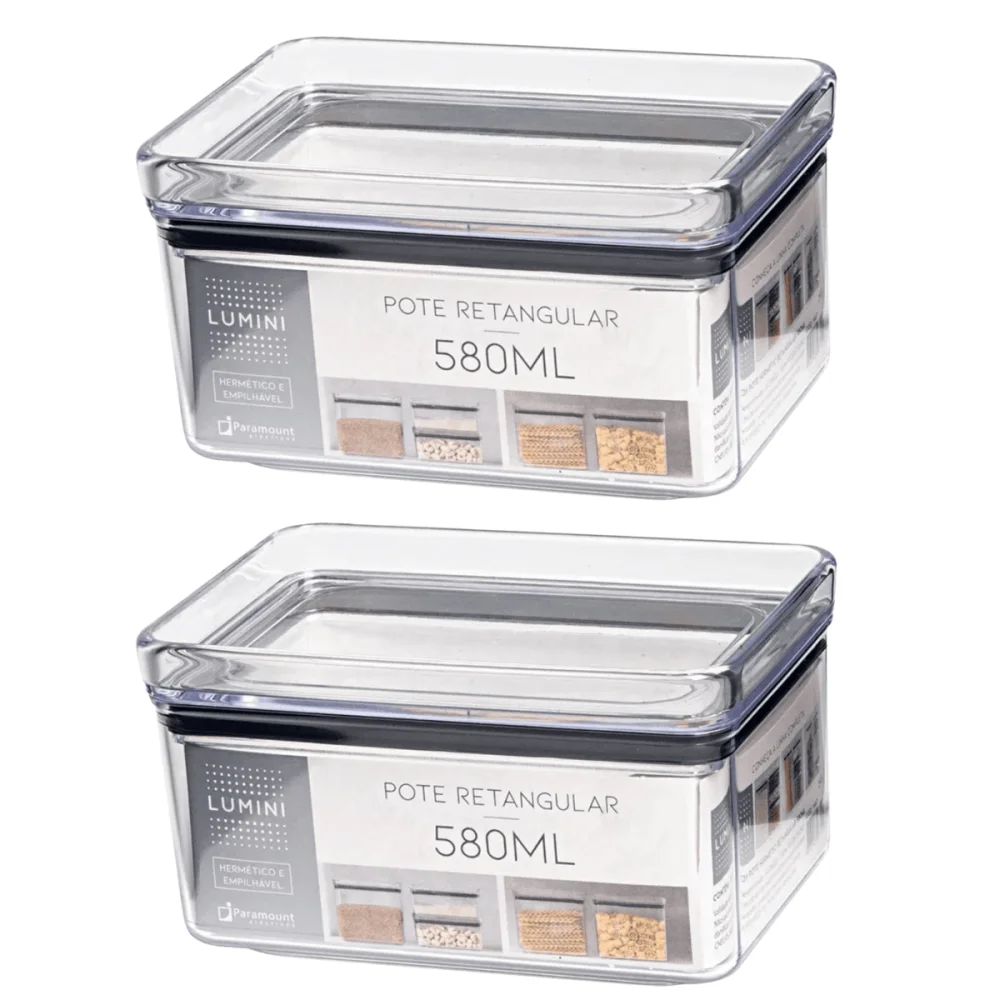 Kit 2 Potes Hermético Retangular 580ml Paramount
