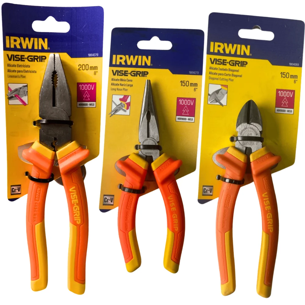 Kit 3 Alicates Irwin Eletricista 8 Bico 6 Corte 6 1000v