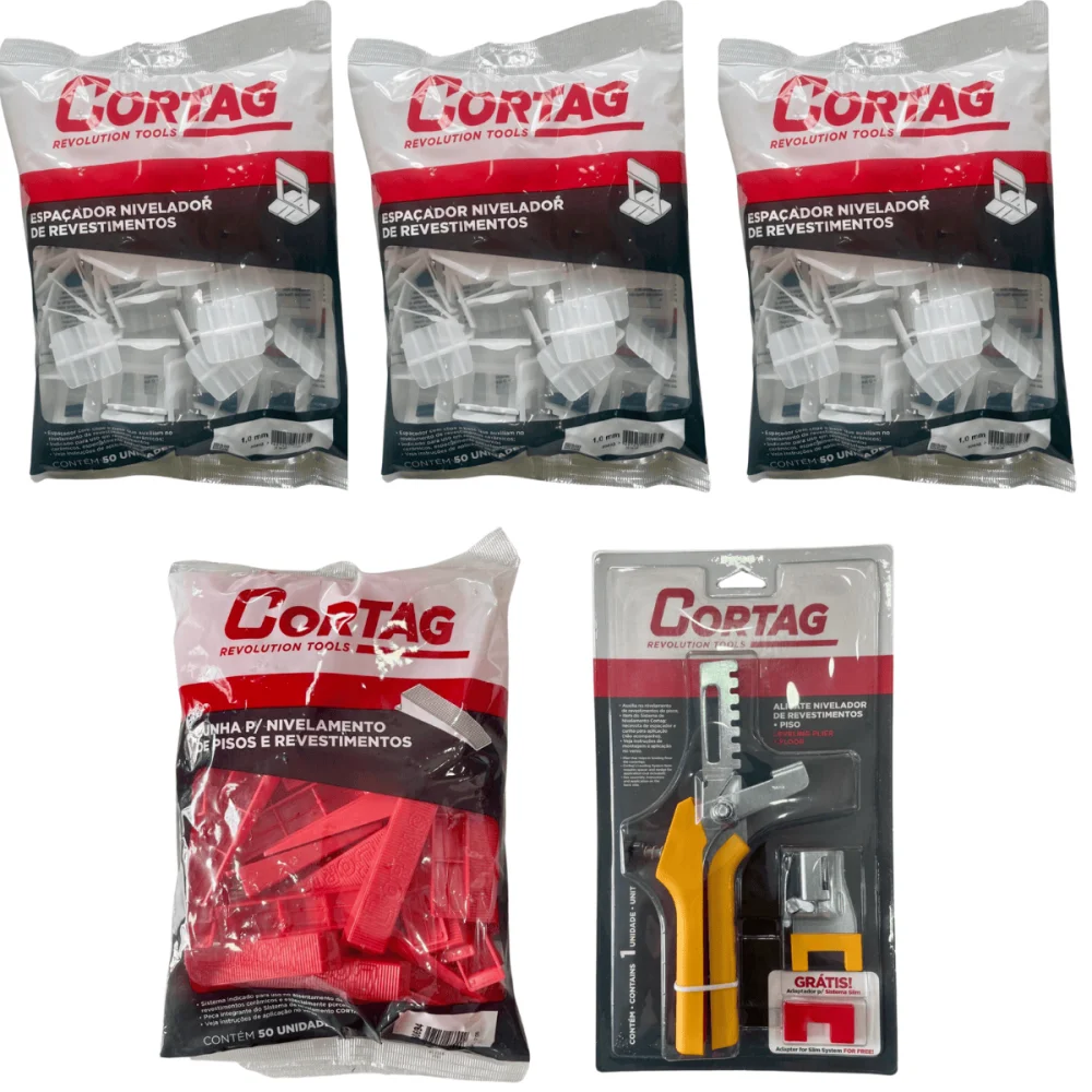 Kit 3 Niveladores 1,0mm + 1 Cunha + 1 Alicate Nivelador Piso Cortag