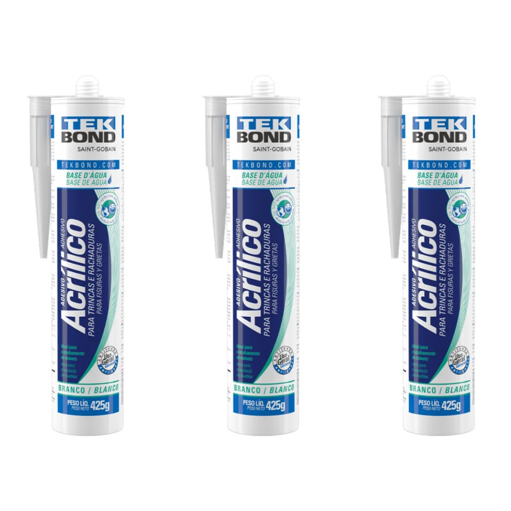 Kit 3 Selador Acrílico Tekbond Sela Trincas e Rachaduras