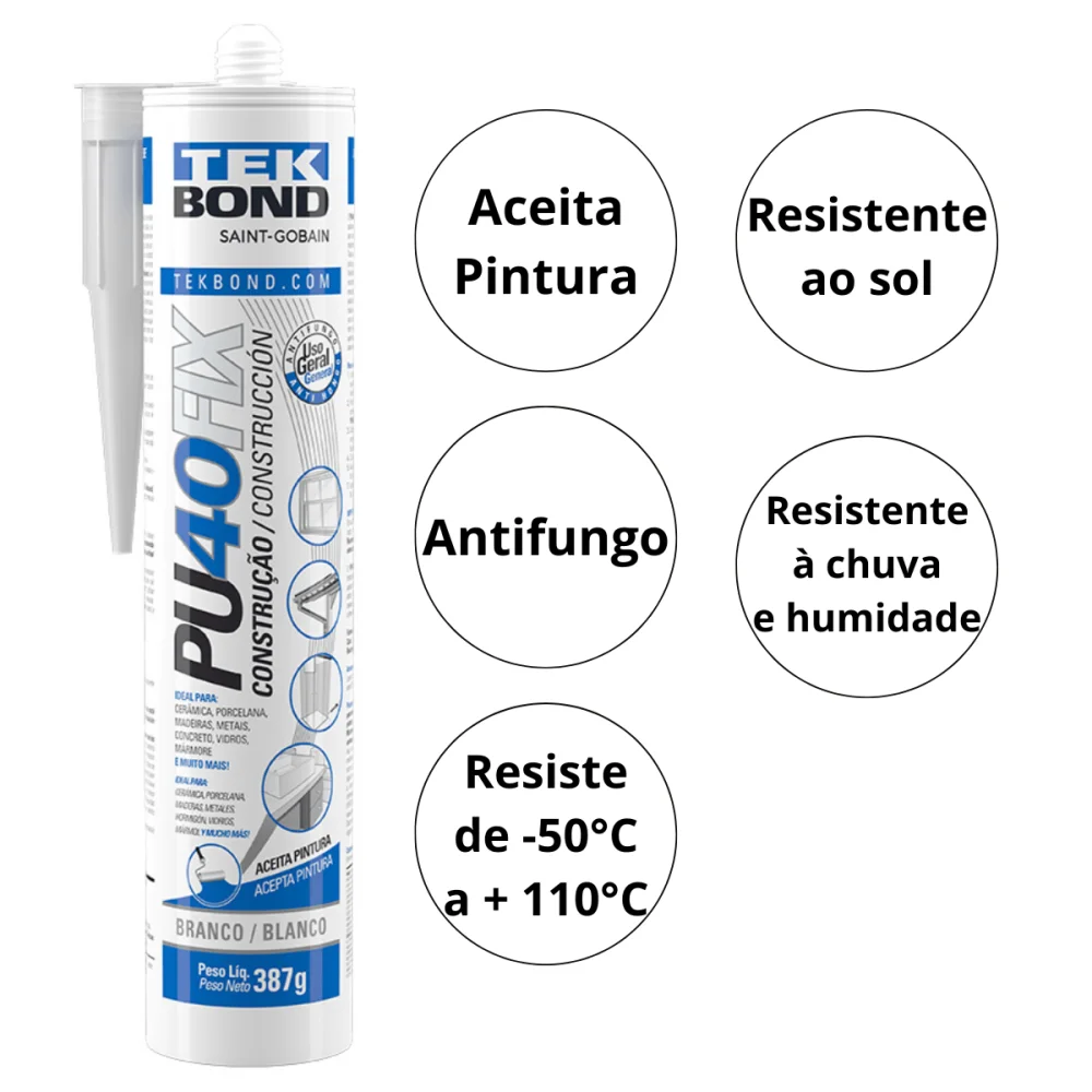 Kit 5 PU 40 Fix Branco 387g Tekbond