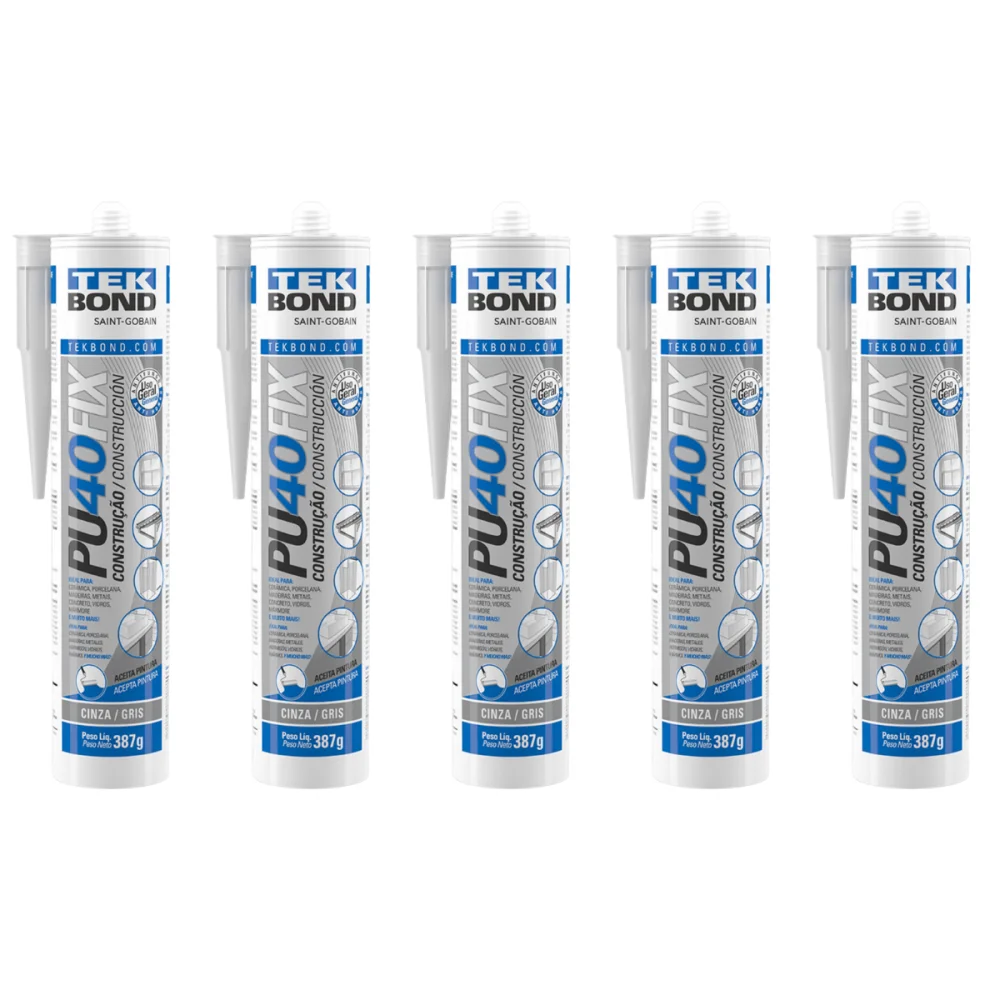 Kit 5 PU 40 Fix Cinza 387g Tekbond