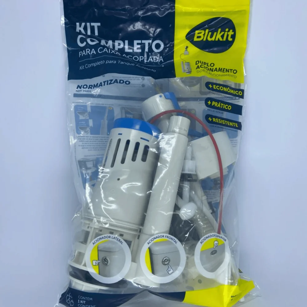 Kit Completo Para Caixa Acoplada Com Acionador Duplo Cromado Blukit