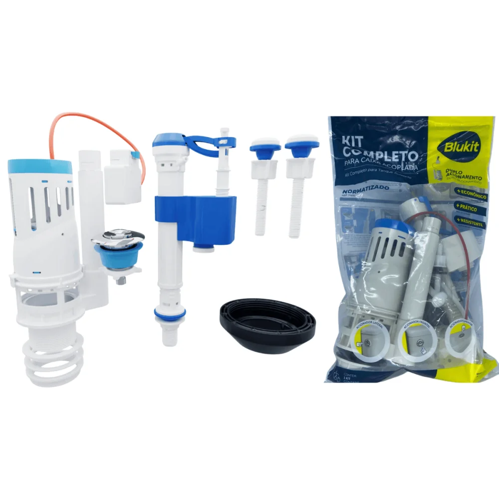Kit Completo Para Caixa Acoplada Com Acionador Duplo Cromado Blukit