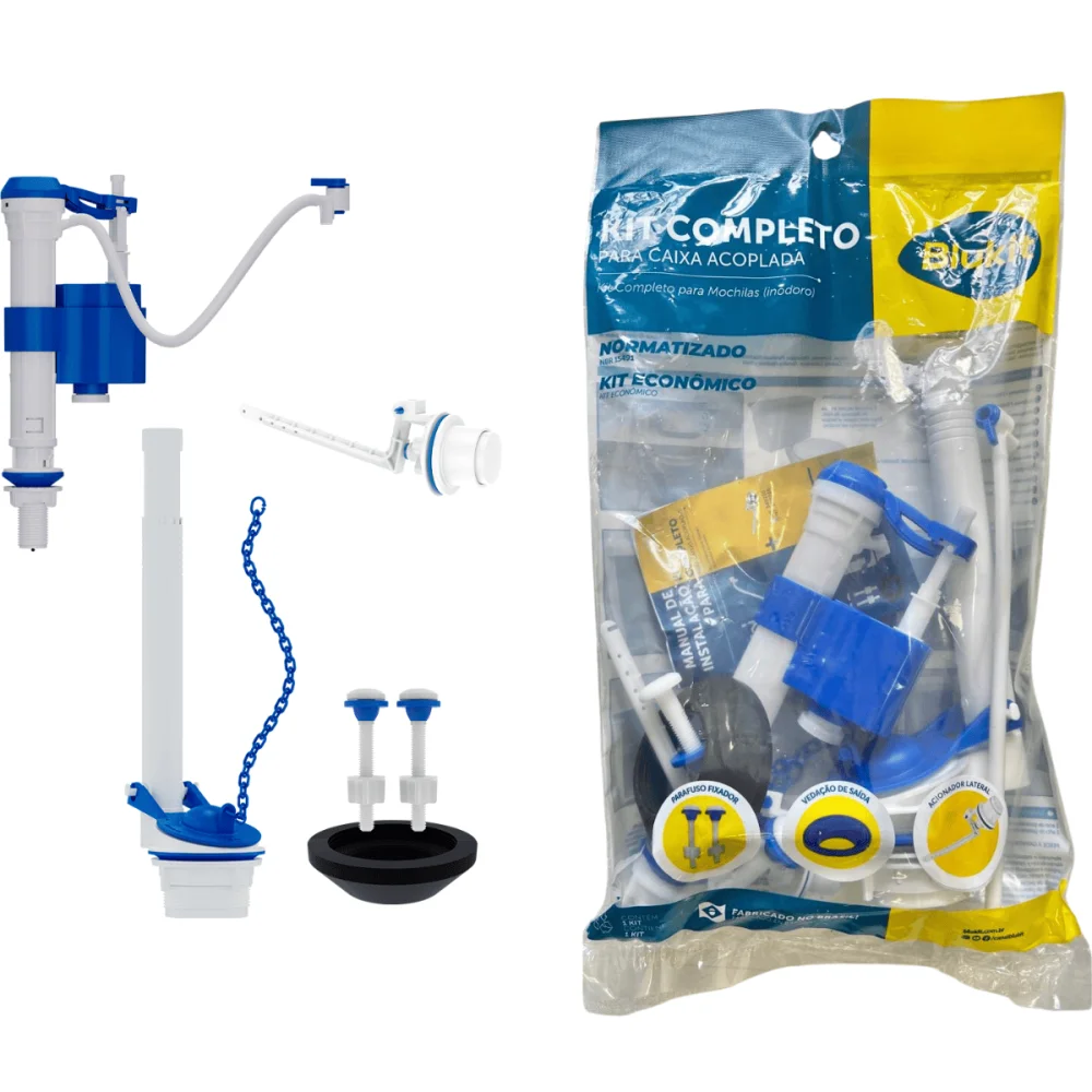Kit Completo Para Caixa Acoplada Com Acionador Lateral Branco Blukit
