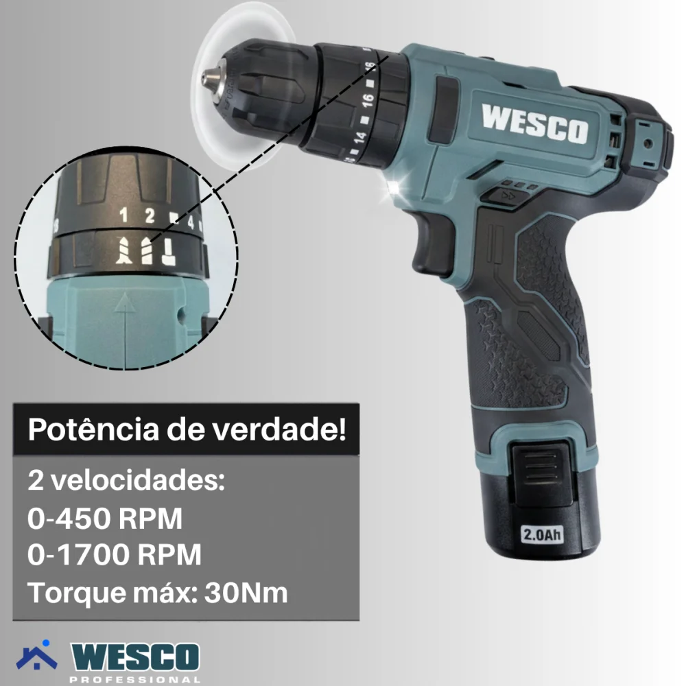 Kit Furadeira e Parafusadeira 12v De Impacto Wesco