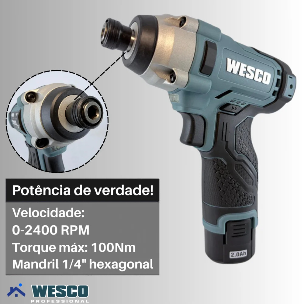Kit Furadeira e Parafusadeira 12v De Impacto Wesco
