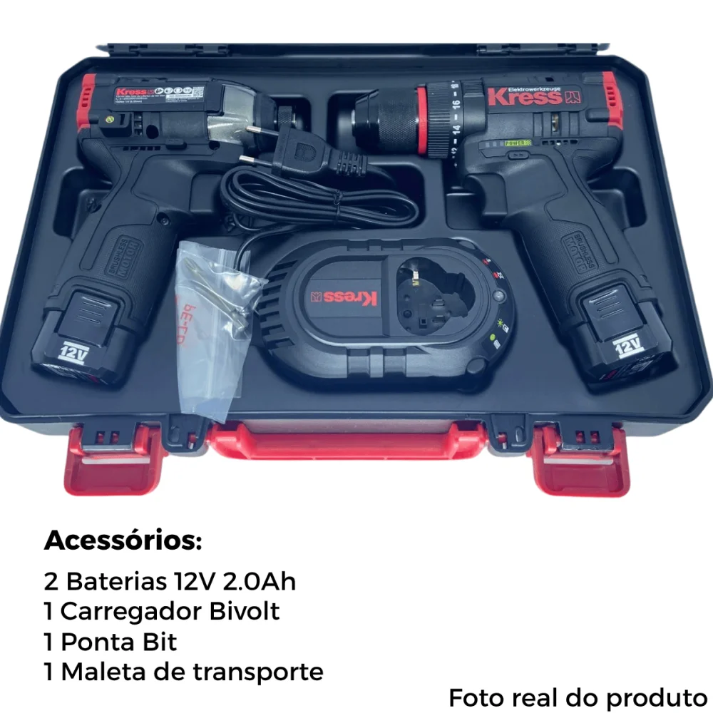 Kit Furadeira e Parafusadeira de Impacto 12V Brushless Kress KUG02