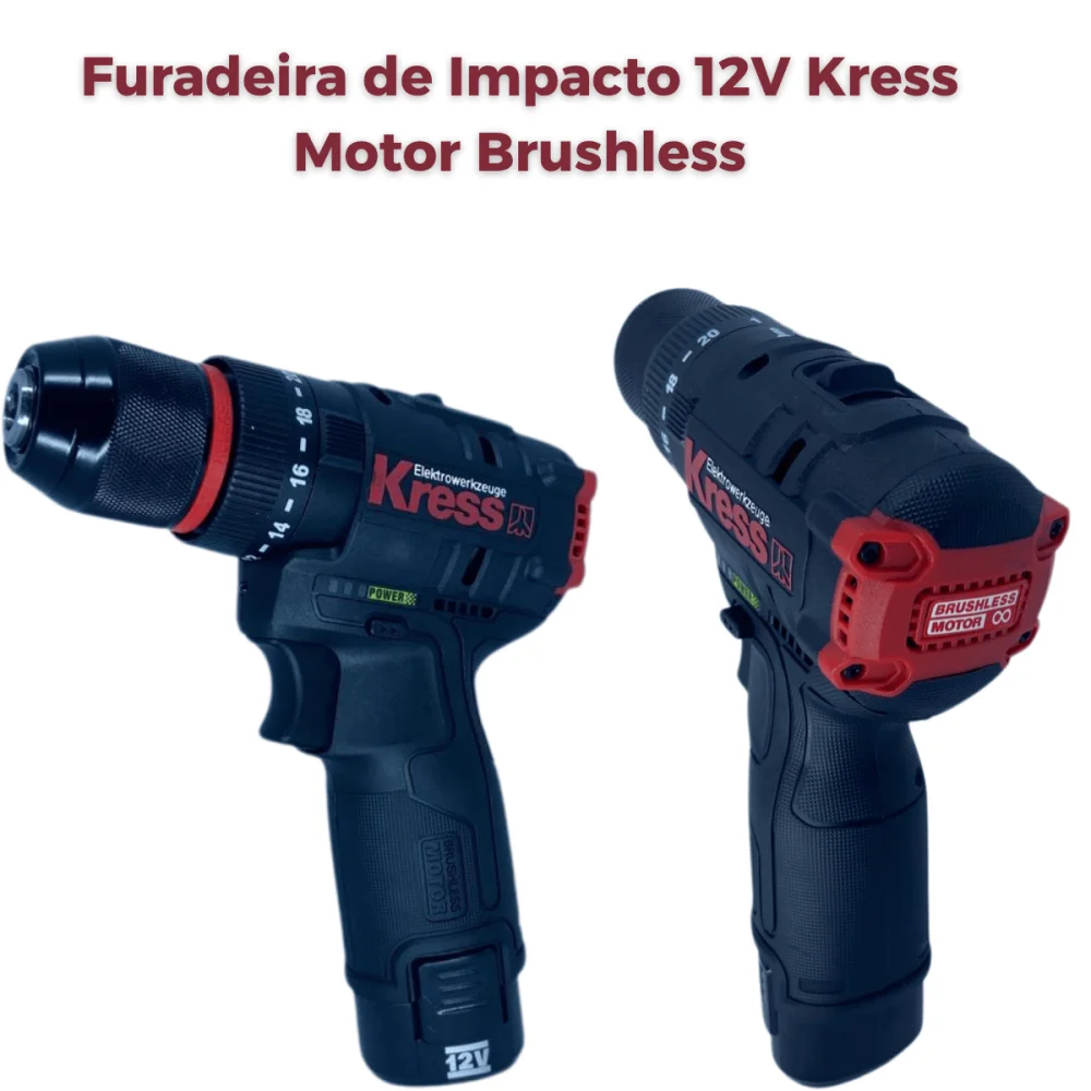 Kit Furadeira e Parafusadeira de Impacto 12V Brushless Kress KUG02