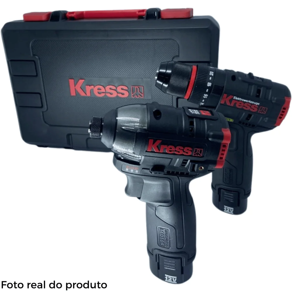 Kit Furadeira e Parafusadeira de Impacto 12V Brushless Kress KUG02
