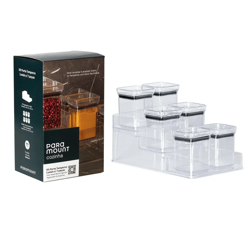 Kit Pote Porta Tempero Hermético c/ 7 peças Lumini Paramount