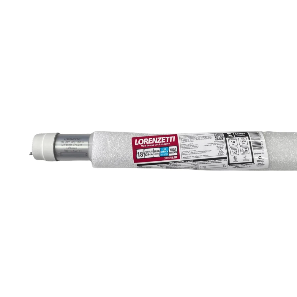 Lâmpada Tubular Led 18W Luz Branca 6500K 120cm Bivolt(127v - 220v) Lorenzetti