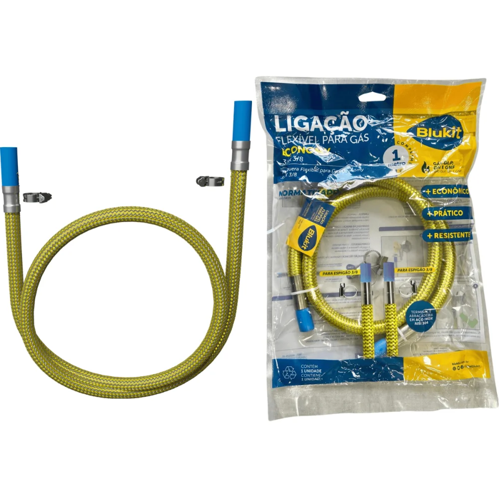 Ligação Flexível Para Gás 3/8" x 3/8" 1mt Blukit