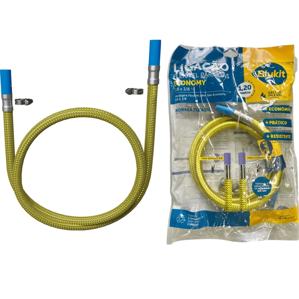 Ligação Flexível Para Gás 3/8" x 3/8" 1,20mt Blukit