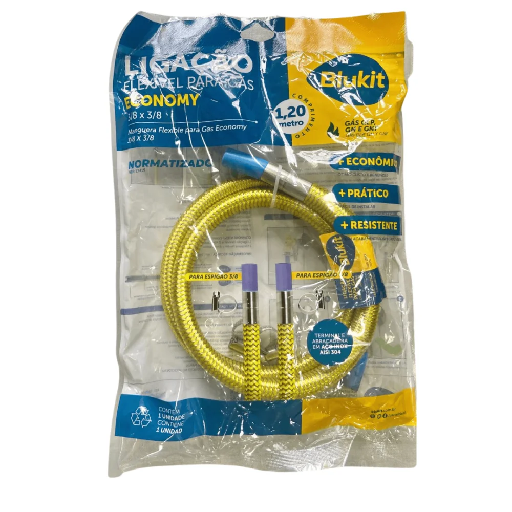 Ligação Flexível Para Gás 3/8" x 3/8" 1,20mt Blukit