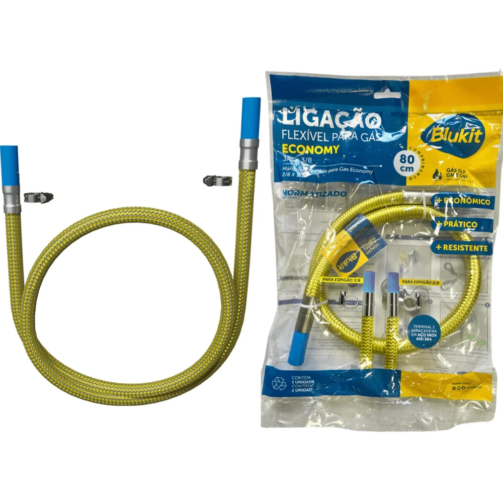 Ligação Flexível Para Gás 3/8" x 3/8" 80cm Blukit