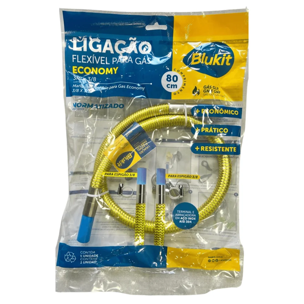 Ligação Flexível Para Gás 3/8" x 3/8" 80cm Blukit