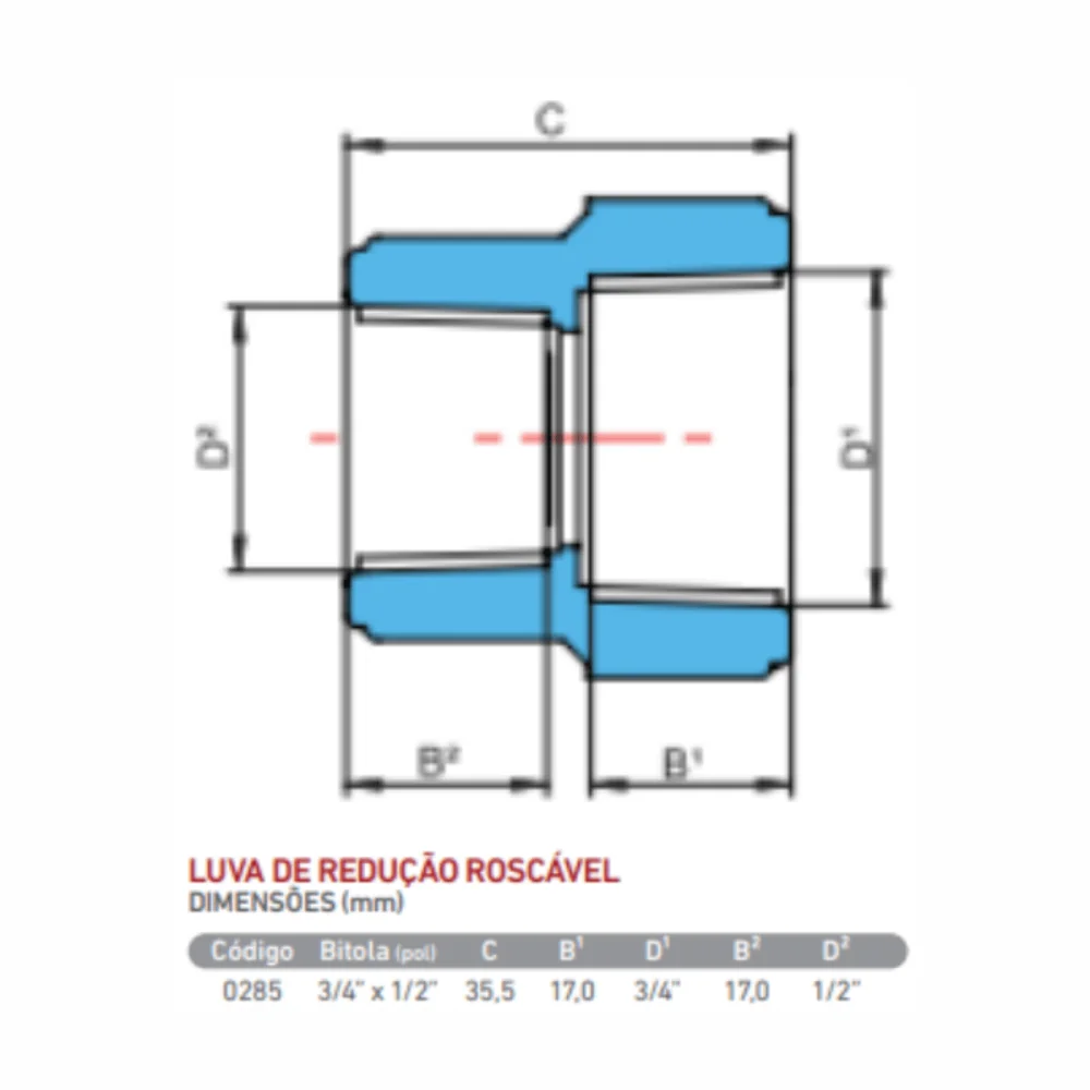 Luva De Redução Roscável 3/4" x 1/2" Krona