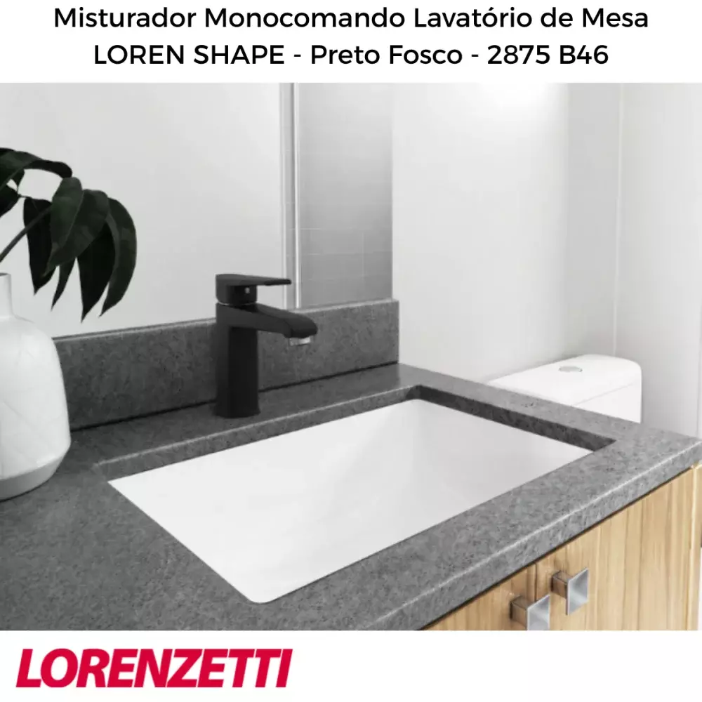 Misturador Monocomando Lavatório Loren Shape 2875 B46 Preto Lorenzetti