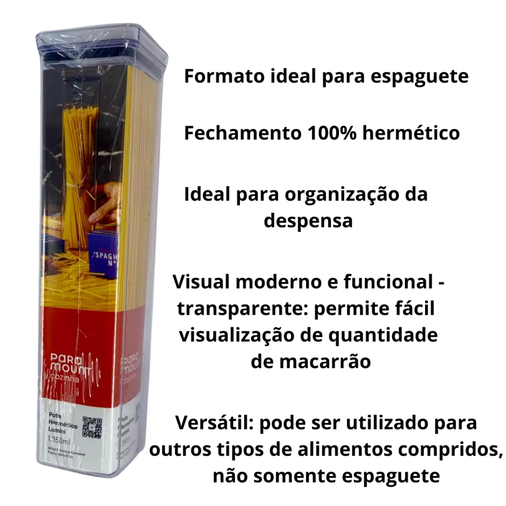 Pote Hermético Porta Macarrão 1350ml Lumini Paramount