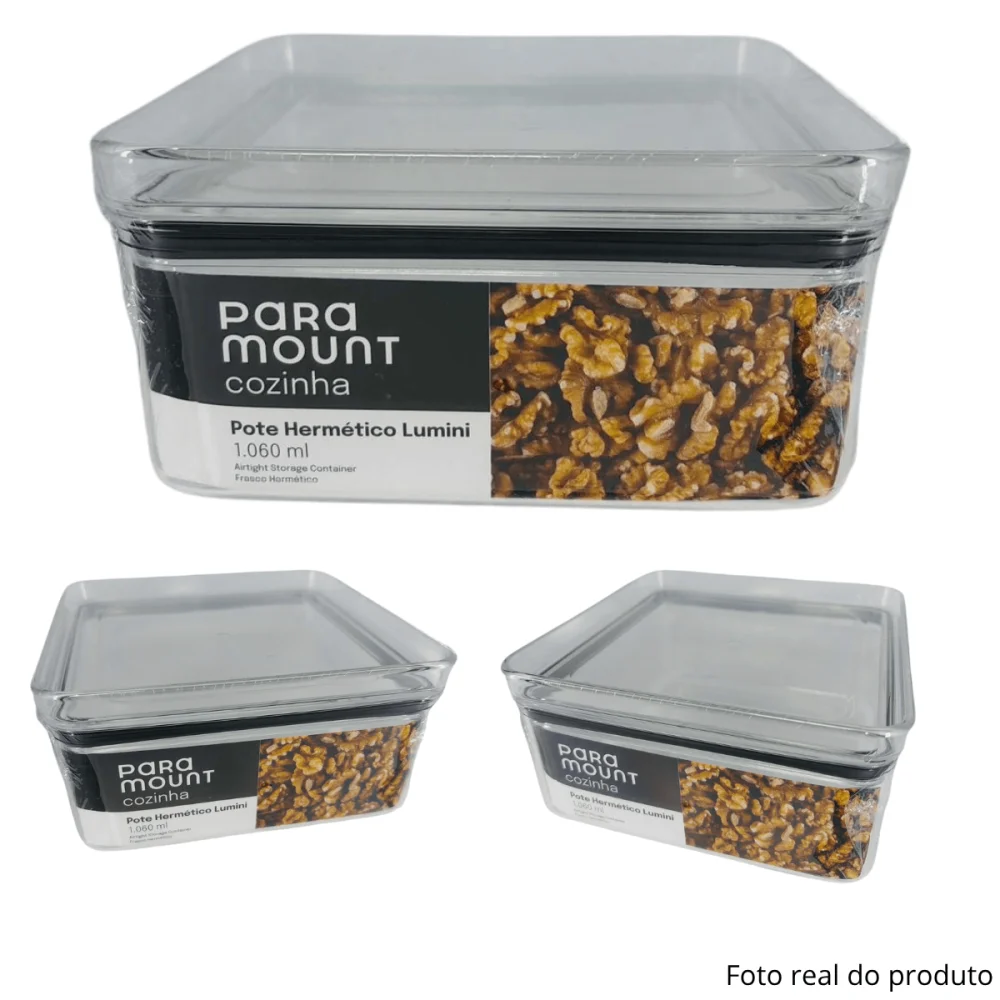 Pote Hermético Quadrado 1.060ml Lumini Cristal Paramount