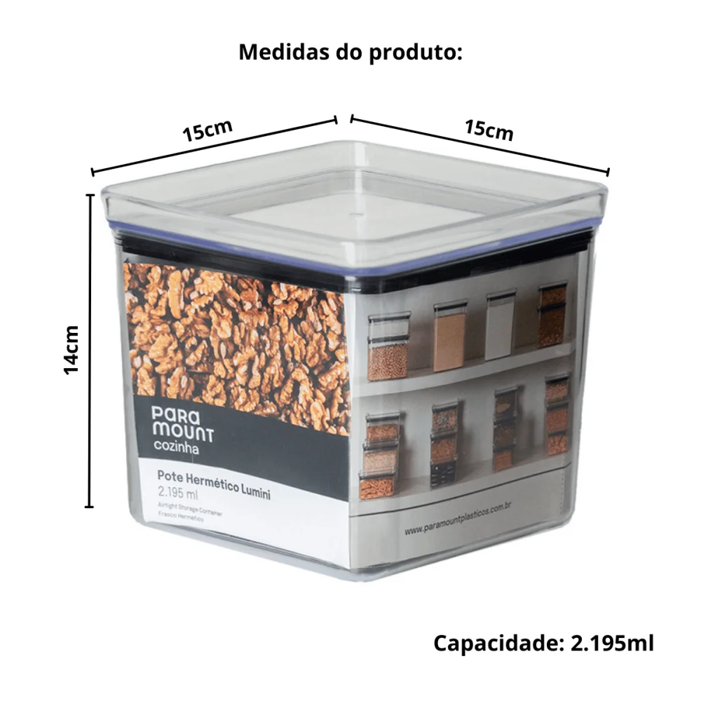 Pote Hermético Quadrado 2.195ml Lumini Cristal Paramount