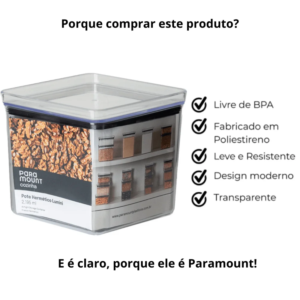 Pote Hermético Quadrado 2.195ml Lumini Cristal Paramount