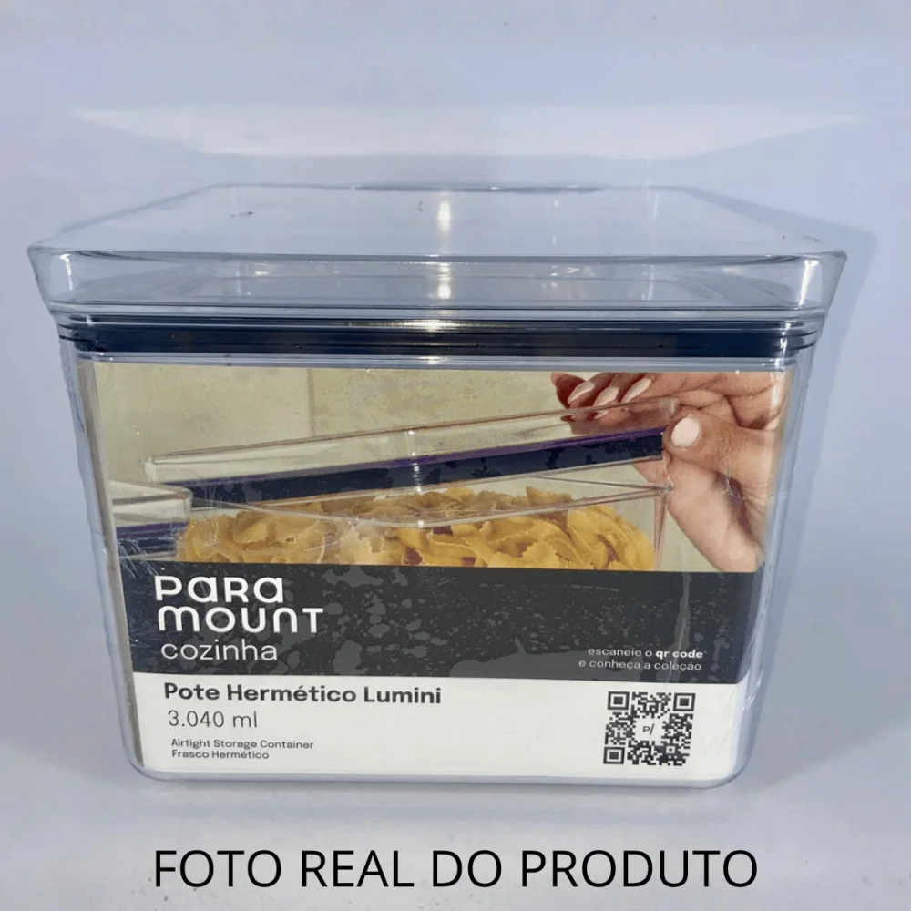 Pote Hermético Quadrado 3.040ml Lumini Cristal Paramount