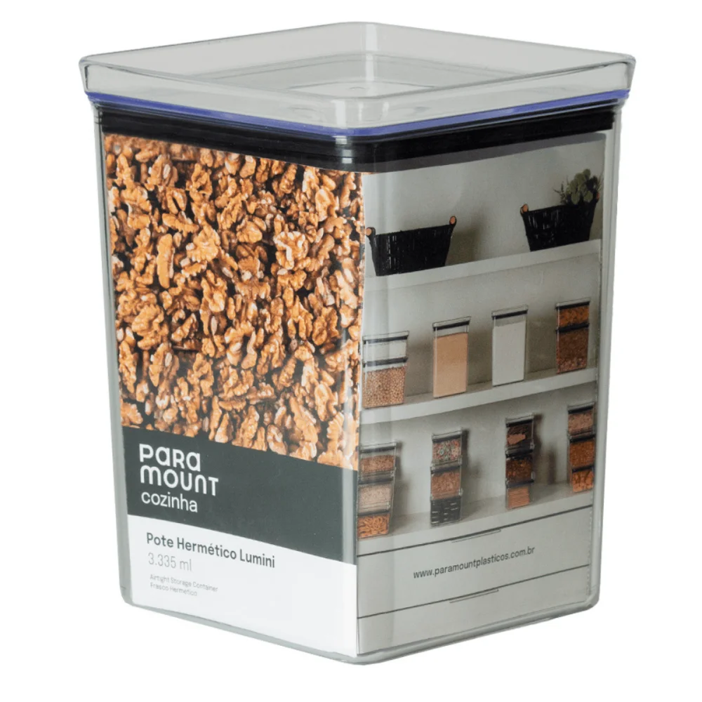 Pote Hermético Quadrado 3.335ml Lumini Cristal Paramount