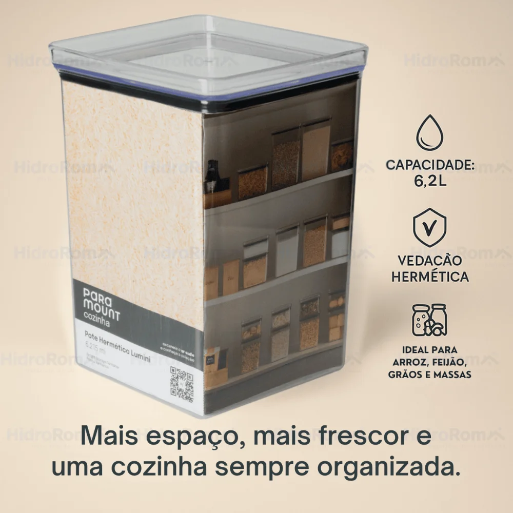 Pote Hermético Quadrado 6.215ml Lumini Cristal Paramount