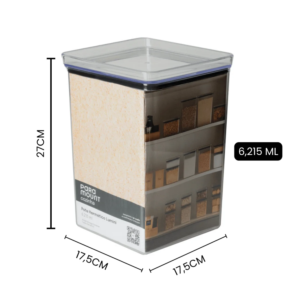 Pote Hermético Quadrado 6.215ml Lumini Cristal Paramount