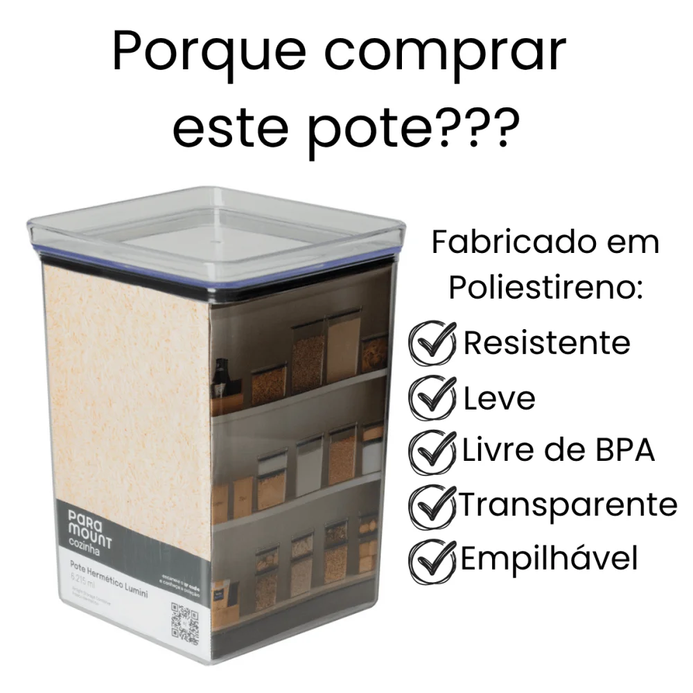 Pote Hermético Quadrado 6.215ml Lumini Cristal Paramount