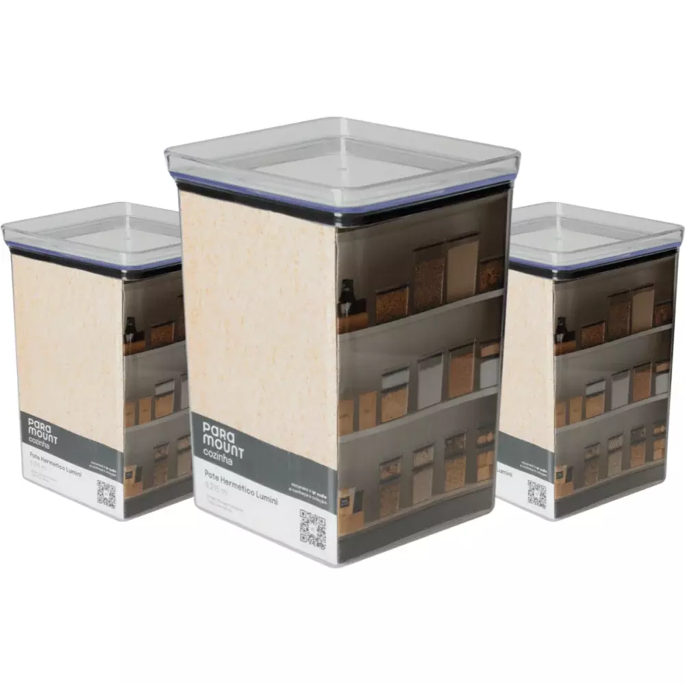 Pote Hermético Quadrado 6.215ml Lumini Paramount Kit c/3