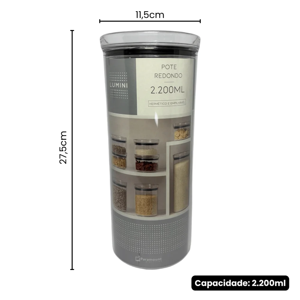 Pote Hermético Redondo 2.200ml Lumini Cristal Paramount