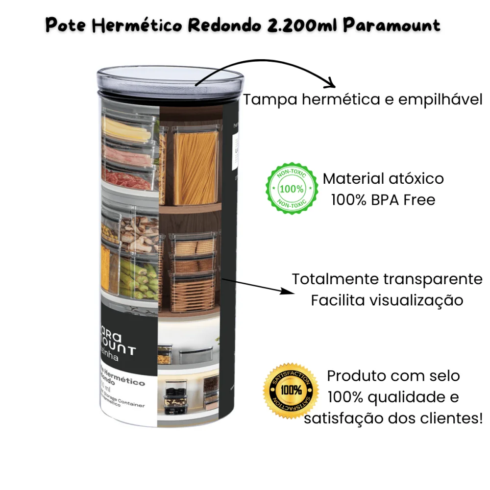 Pote Hermético Redondo 2.200ml Lumini Cristal Paramount