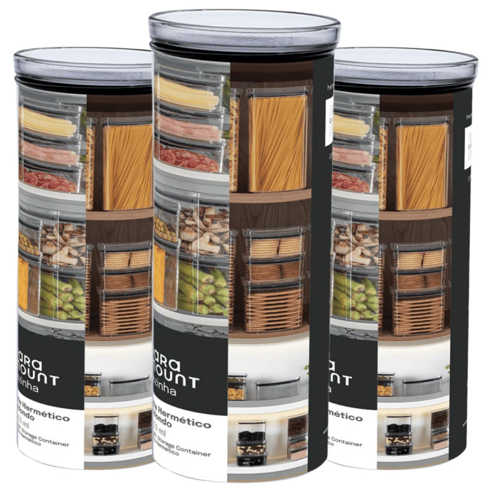 Pote Hermético Redondo Para Mantimentos 2,2l Kit com 3