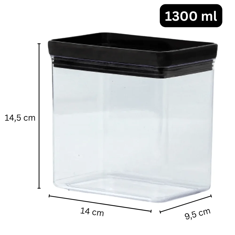 Pote Hermético Retangular Lumini Black 1.300ml Paramount