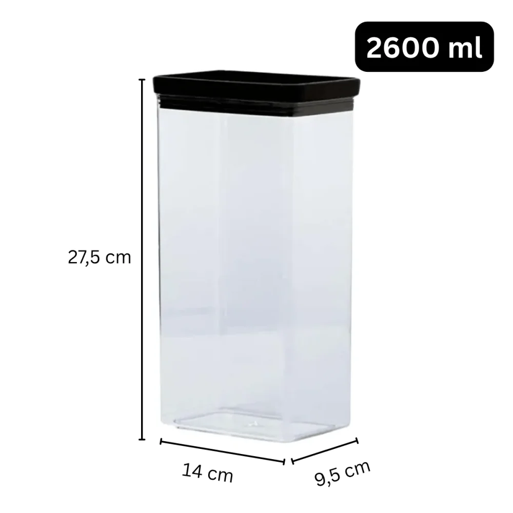 Pote Hermético Retangular Lumini Black 2.600ml Paramount