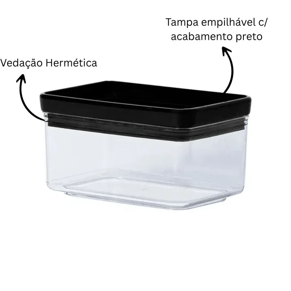 Pote Hermético Retangular Lumini Black 580ml Paramount