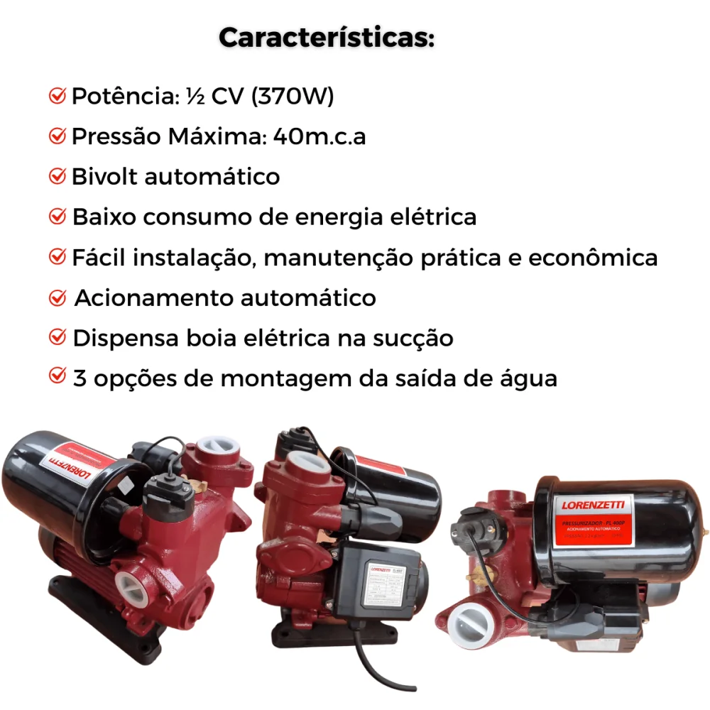 Pressurizador de Água PL400 P Lorenzetti 40mca Bivolt