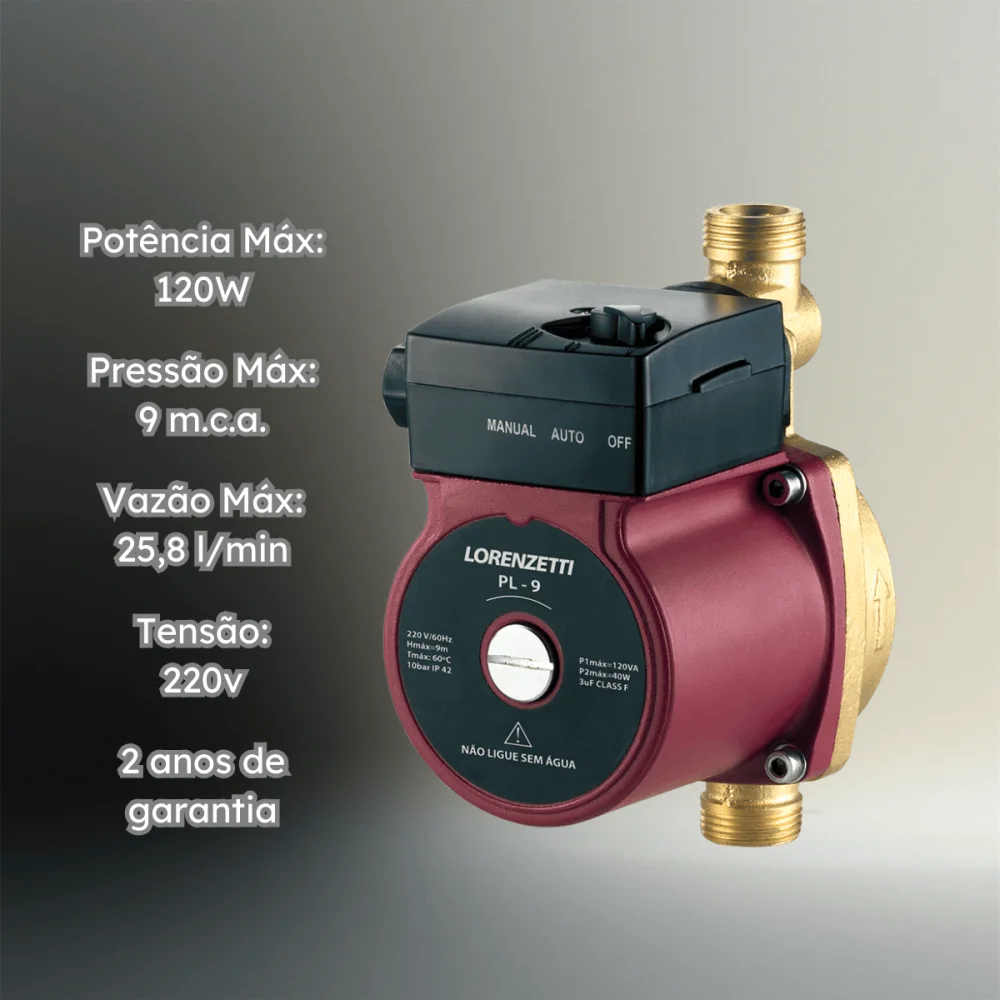 Pressurizador de Água PL9 120W 9mca Lorenzetti 220v