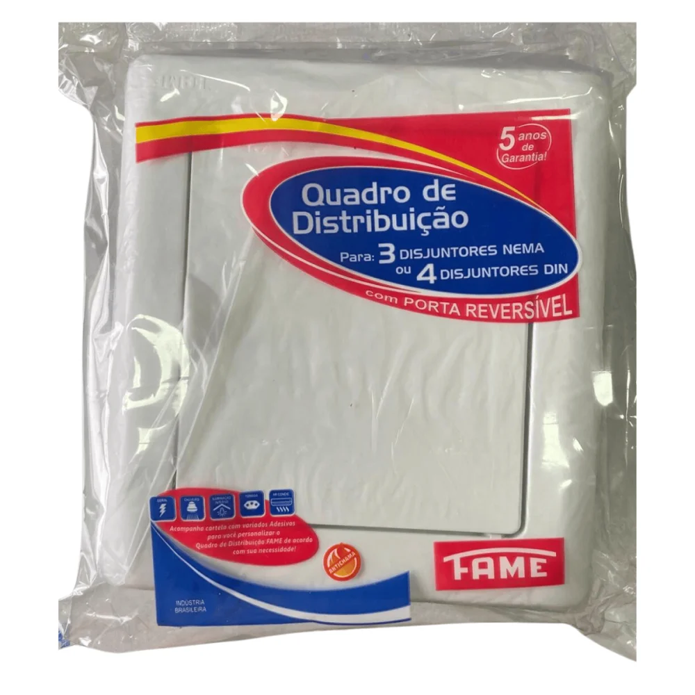 Quadro De Distribuição Para 3 Disjuntores Nema ou 4 Din Porta Branca Fame