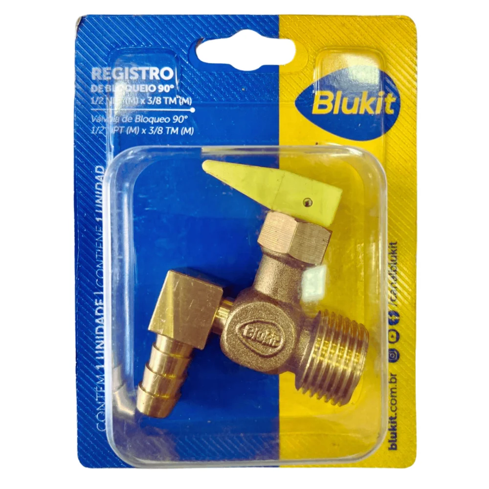 Registro De Bloqueio 90º Para Gás 1/2" NPT (M) x 3/8" TM Blukit
